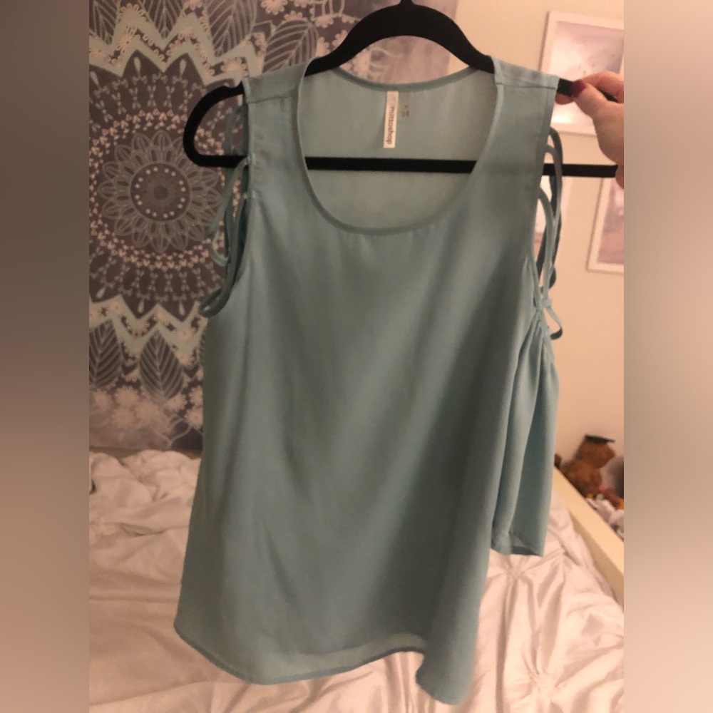 Mint green cold shoulder shirt